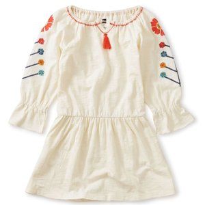 BNWT *with flaw Beautiful Embroidered Tassel Trim Dress In Chalk Tea Col…